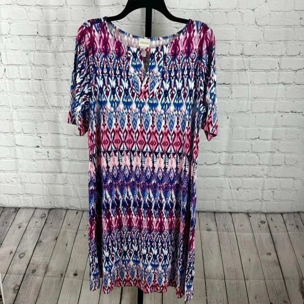 Chico’s Pastel Ikat Keyhole Dress Size 1 (8/Medium)